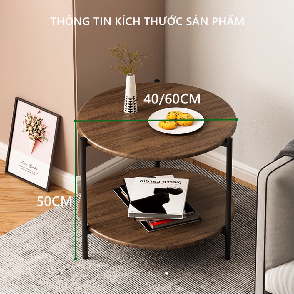 Bàn trà Sofa hình tròn 2 tầng chân thép sơn tĩnh điện hiện đại - GM86