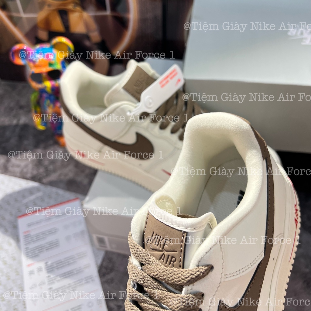 Giày Thể Thao AF1 Low Premium White Brown Giày Af1 Vệt Nâu Full Box Tặng Tất Freeship
