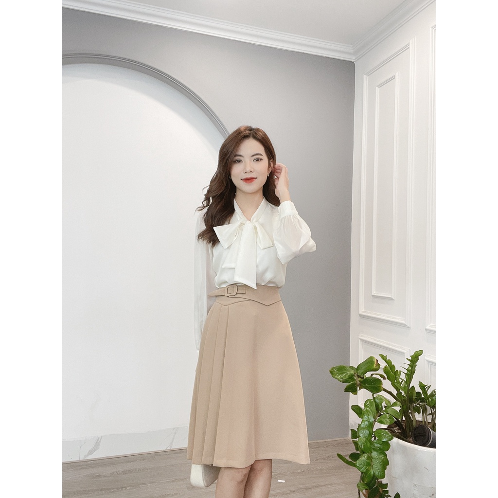 Chân Váy Xòe Xếp Li 1 Bên Đai Vuông Min House