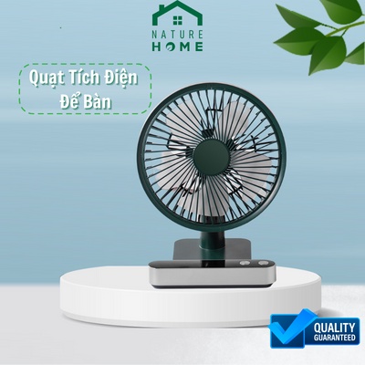 Quạt Mini Tích Điện Để Bàn, Quạt Tích Điện Xoay Tự Động Có 3 Tốc Độ Gió Để Phòng Làm Việc Naturehome