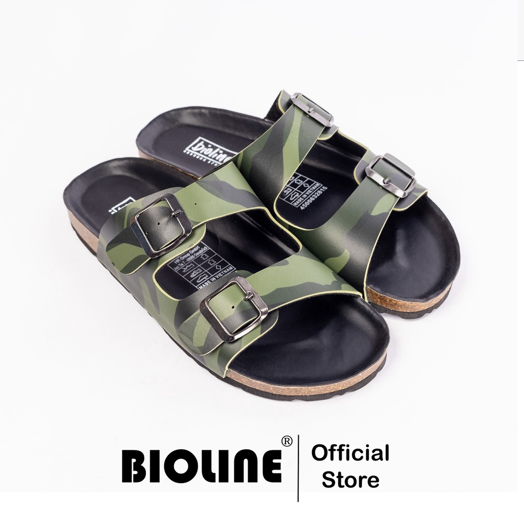 R01 - Dép Birrken Đế Trấu BIOLINE Official Quai Ngang Da PU Camo Rằn Ri Thiết Kế Unisex Nam Nữ