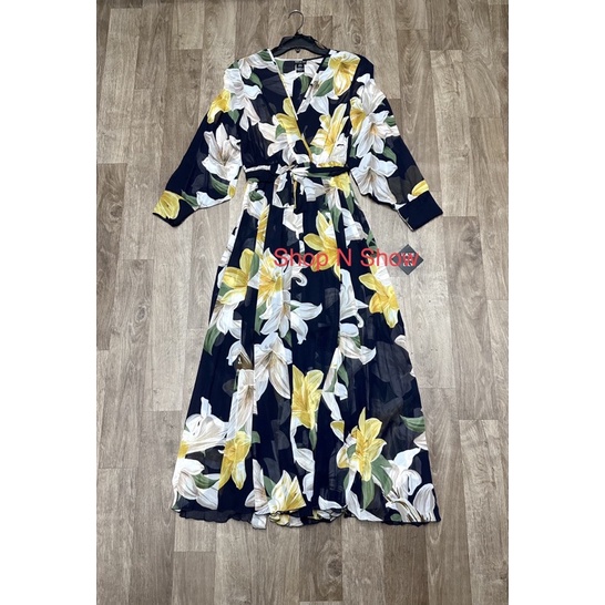 ĐẦM MAXI VOAN HOA CỔ WRAP EO CHUN