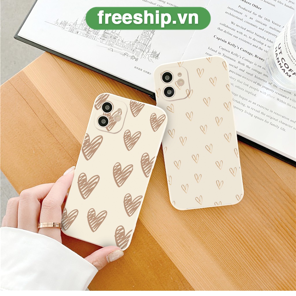 Ốp iphone cute trái tim nâu dành cho cặp đôi đủ mã 6 6s plus 7 8 plus x xs xr 14promax 13 12 11 pro max plus e4088