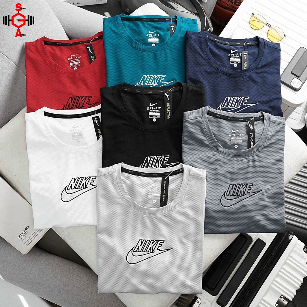 Áo thun nam tập gym thể thao chất thun poly lỗ kim co giãn 4 chiều thoáng và mát t shirt Nike gym nam