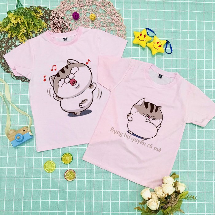 Áo thun hồng cho bé gái in hình Mèo Ú Ami dễ thương, áo phông trẻ em mềm mịn, co giãn có size từ 10kg đến 60kg