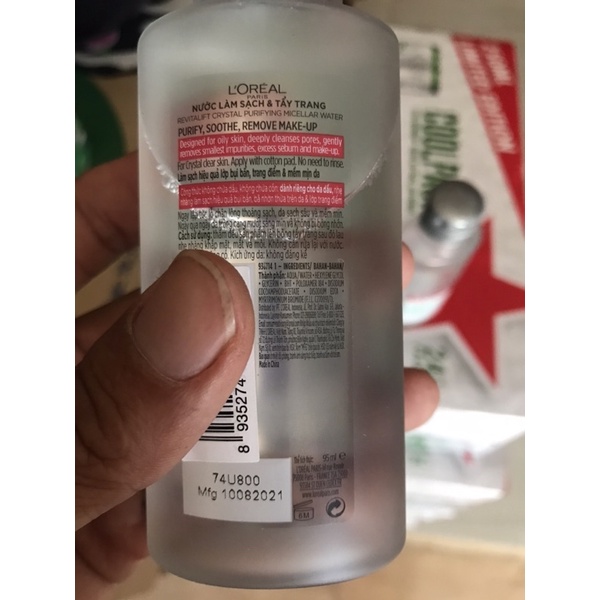 Nước Tẩy Trang Làm Sạch Cho Da Dầu L'oreal Revitalift Crystal Purifying Micellar Water 95ml