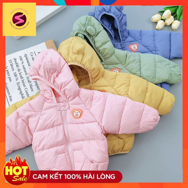 Áo khoác trẻ em tai gấu có đèn nháy hàng quảng châu siêu nhẹ ấm áp bé trai bé gái 6-22kg