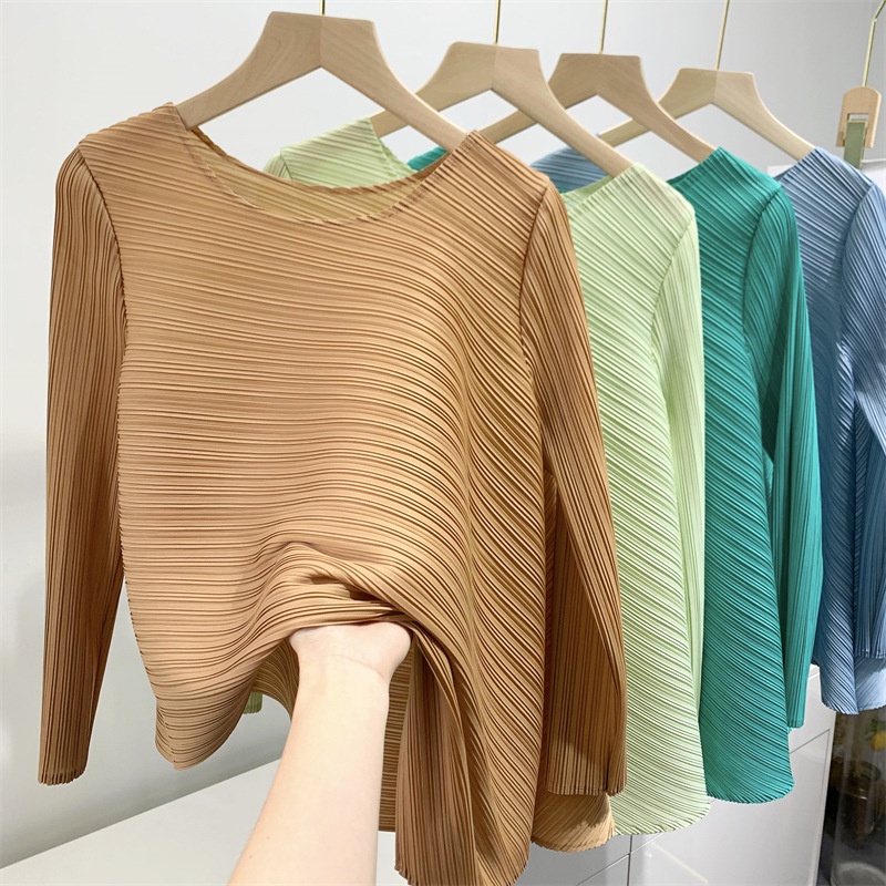 (HÀNG SẴN - ẢNH THẬT) Áo thun lò xo tay dài cổ tròn, Áo nhúng vạt xéo cách điệu, freesize co giãn nhiều