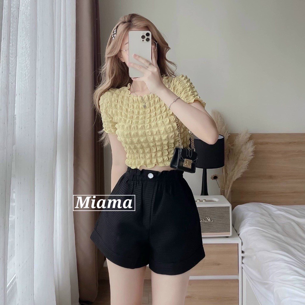 Quần short nữ cạp cao chun, ống rộng, chất tổ ong N080 | BigBuy360 - bigbuy360.vn