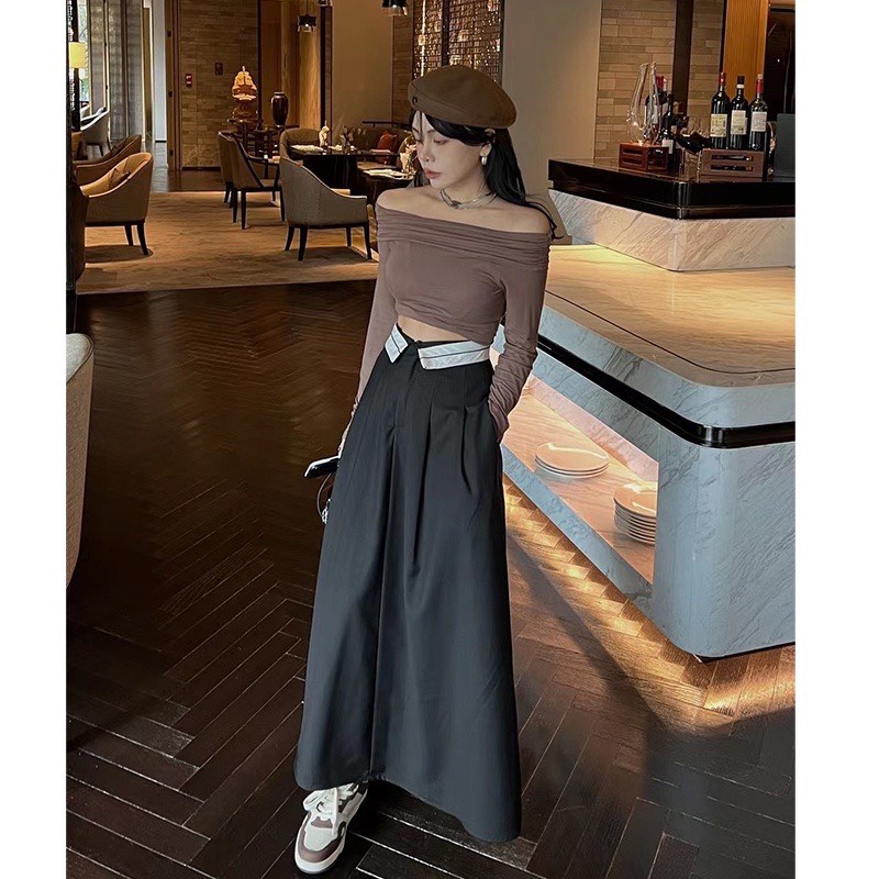 Chân váy dáng dài chữ A phối cạp viền ulzzangstyle Hari GenZ CVdaiphoicapvien812