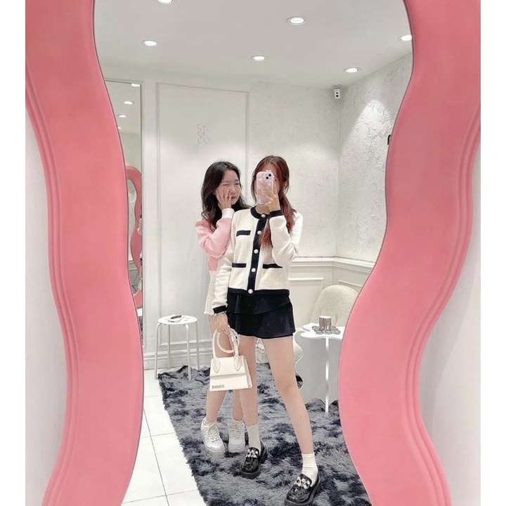 Áo len cardigan 4 túi trắng viền đen tingoan