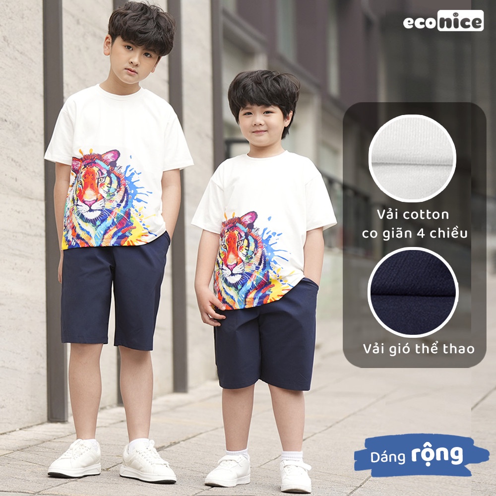 Đồ bộ quần áo thun cotton cho bé trai mặc mùa hè Econice E. Size đại trẻ em 2, 3, 4, 5, 6, 7, 8, 9, 10, 12 tuổi