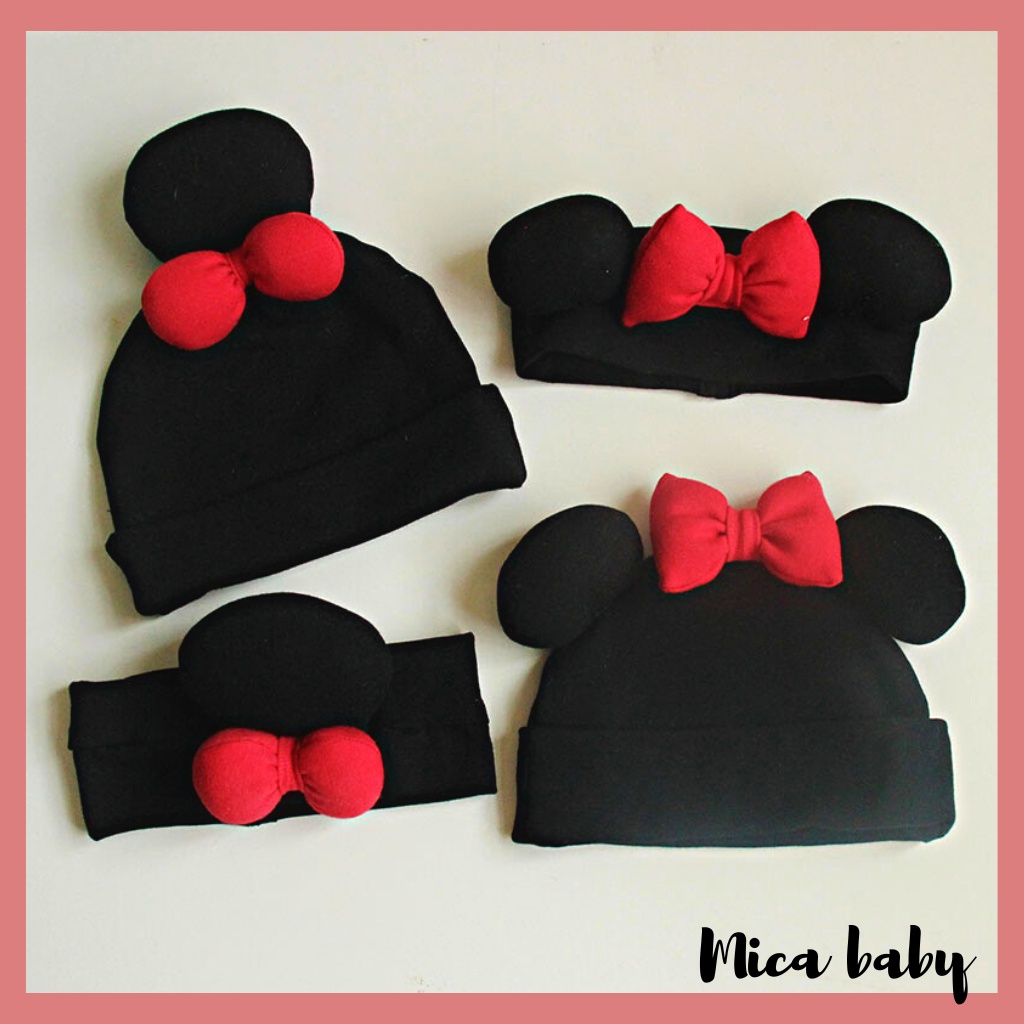 Băng đô che thóp cho bé chất cotton đính nơ đỏ phồng BD74 Mica baby