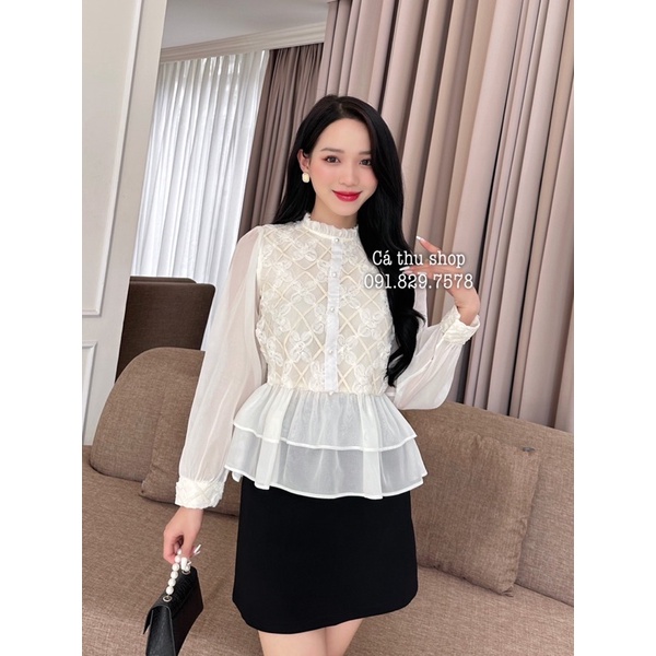 [Ảnh thật + video] Áo tơ peplum ren hoa bèo tầng
