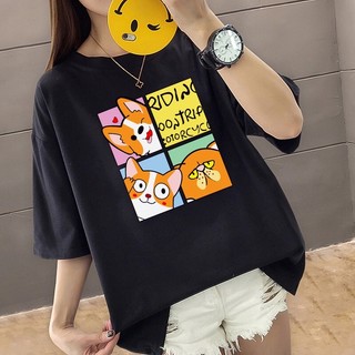 Áo thun bigsize đen hình 2 chó Corgi size lớn 70-110kg