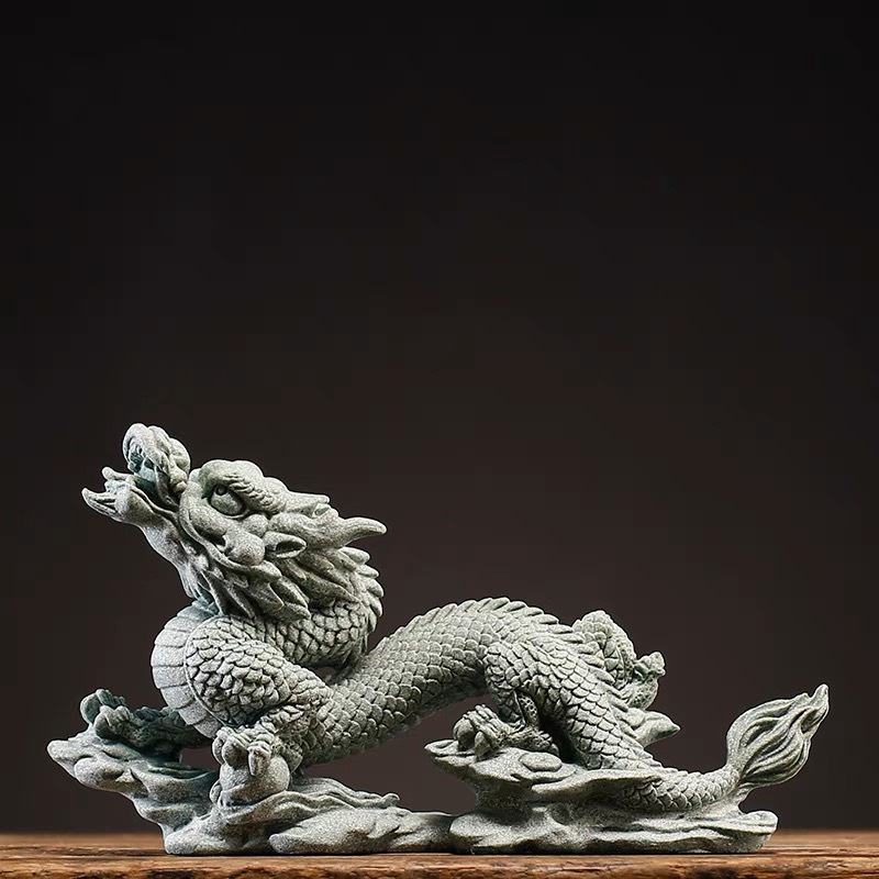 Tượng RỒNG CƯỠI MÂY Đá Sa Thạch Xanh trang trí bàn làm việc, bàn trà, quà tặng ý nghĩa