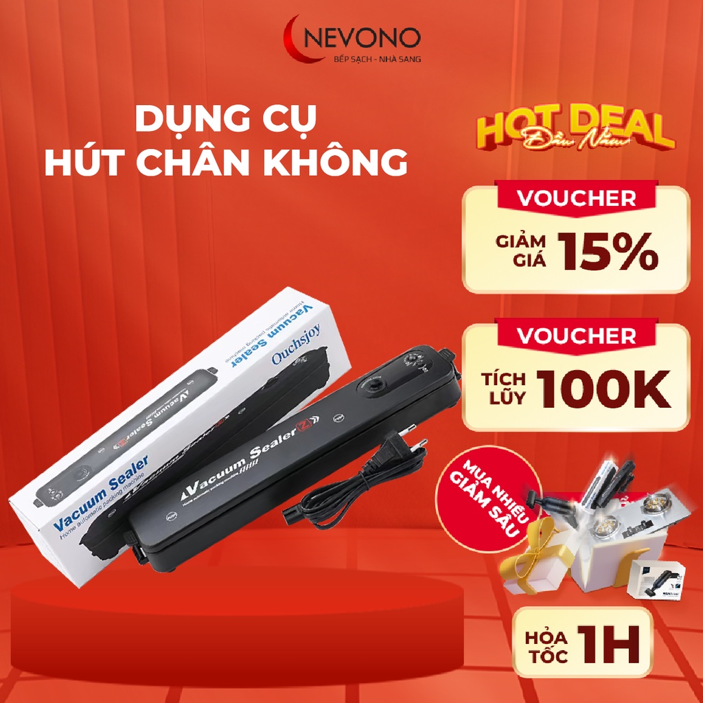Máy Hút Chân Không Thực Phẩm Vacuum Sealer Tự Hàn Miệng Túi Sau Khi Hút - Tặng Kèm Túi Hút Chân Không