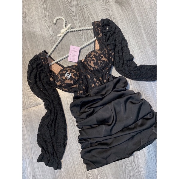 Đầm ren phối lụa 0223