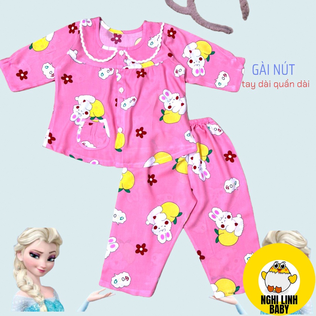 Đồ lanh bé gái, bộ tole cho bé mặc nhà tay dài quần dài cài nút từ 6-25kg - Nghi Linh Baby