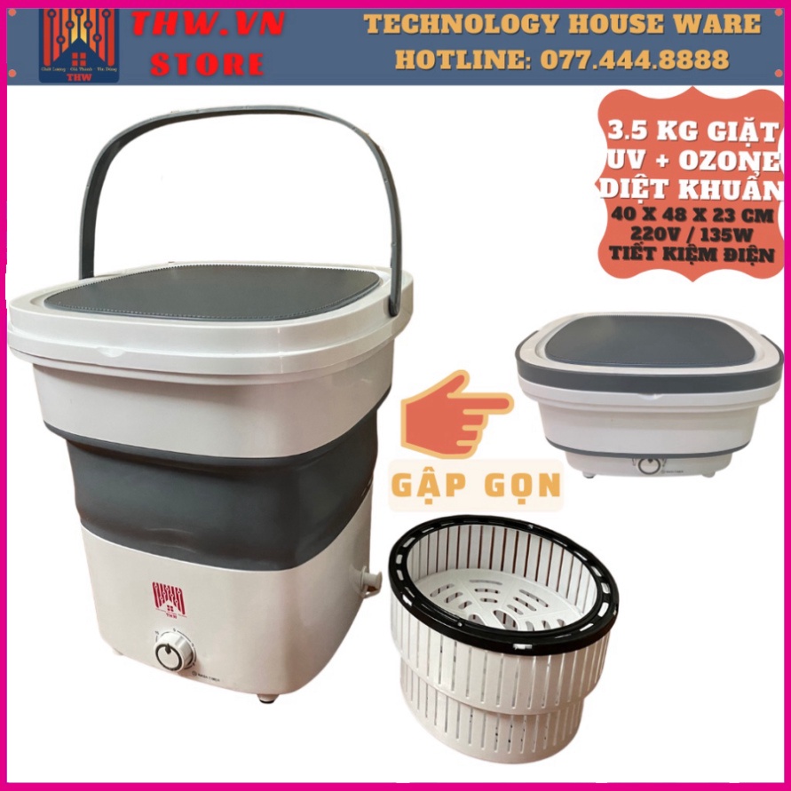 Máy giặt Mini Gấp gọn chính hãng 3.5kg.Tia UV diệt khuần.Tạo ozone làm sạch sâu