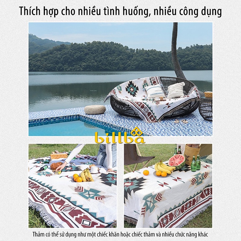 Thảm trải dã ngoại thổ cẩm, khăn trải bàn sofa decor cắm trại picnic ngoài trời phong cách Vintage BB4121  - Billba Camp