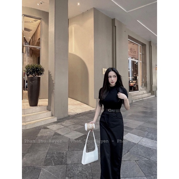 Set Đồ Nữ Áo Phông Thun Ôm Dáng Kèm Chân Váy Kaki Dáng Dài Tiểu Thư