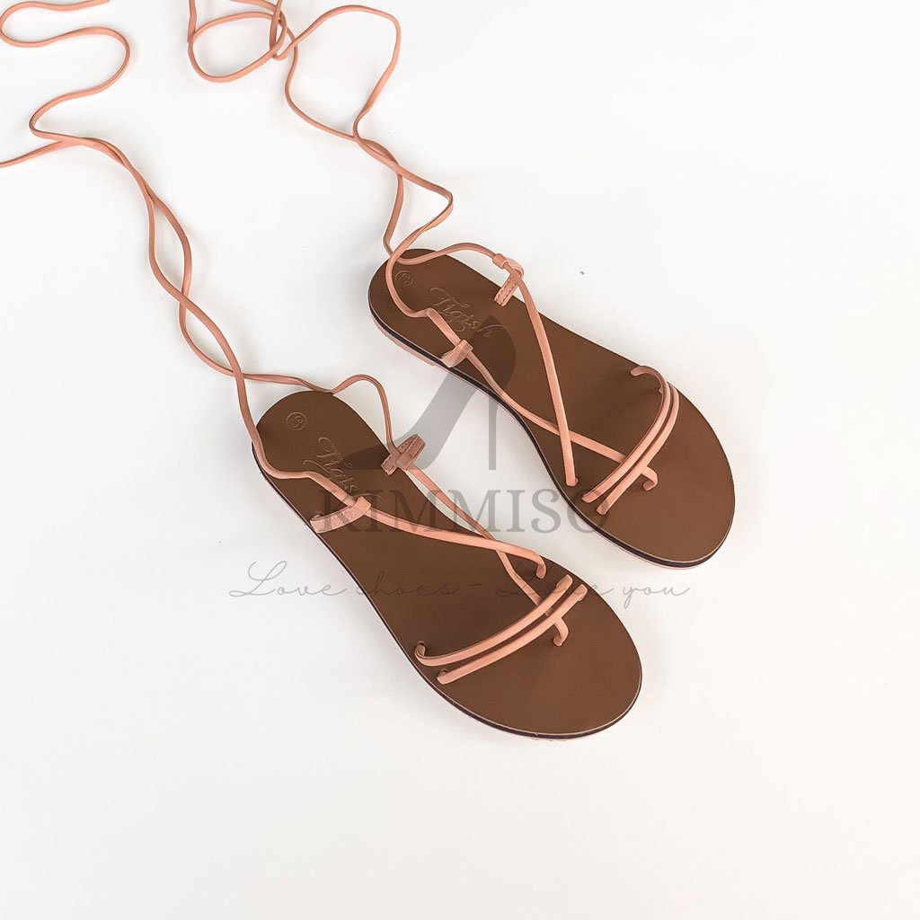 Giày dép đế trấu sandal nữ đế bằng xỏ ngón dây quấn cổ chân Detaunisex thời trang Birken cục xinh - SX01