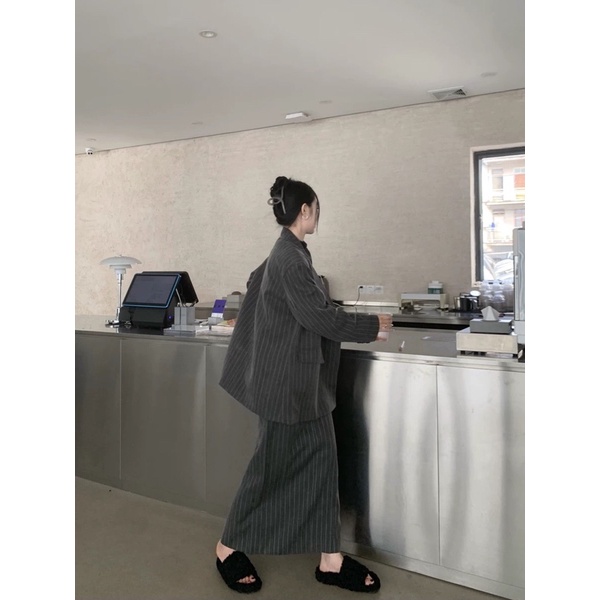 Set blazer kẻ thanh lịch