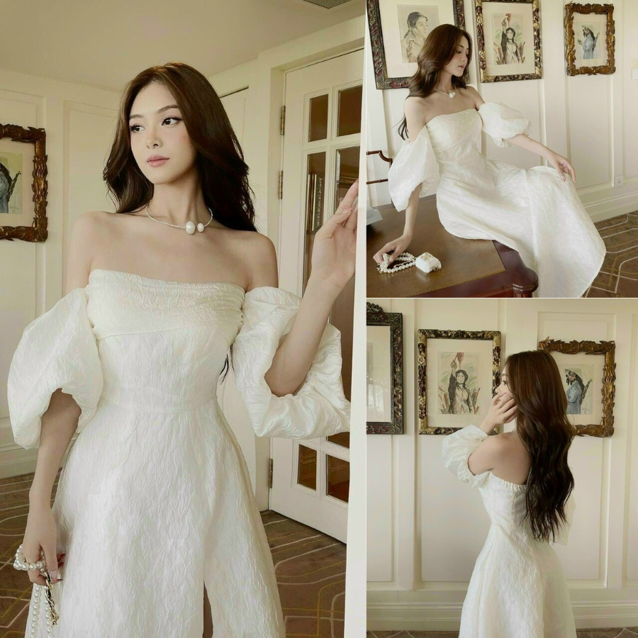 Maxi Đi Biển Dự Tiệc,Đầm Gấm Cúp Ngực Tay Phồng ,Váy Thiết Kế Dáng Xoè Tinh Tế Sang Chảnh Thời Trang Cao Cấp [MJP]