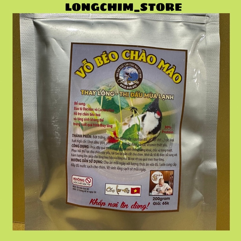 Cám vỗ béo chào mào, cám chim chào mào Lão Đại cho chim thay lông và thi đấu mùa lạnh túi zip bạc