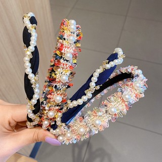 Băng Đô Bờm Cài Tóc Đính Đá Hạt Ngọc trai phong cách Hàn Quốc tiểu thư