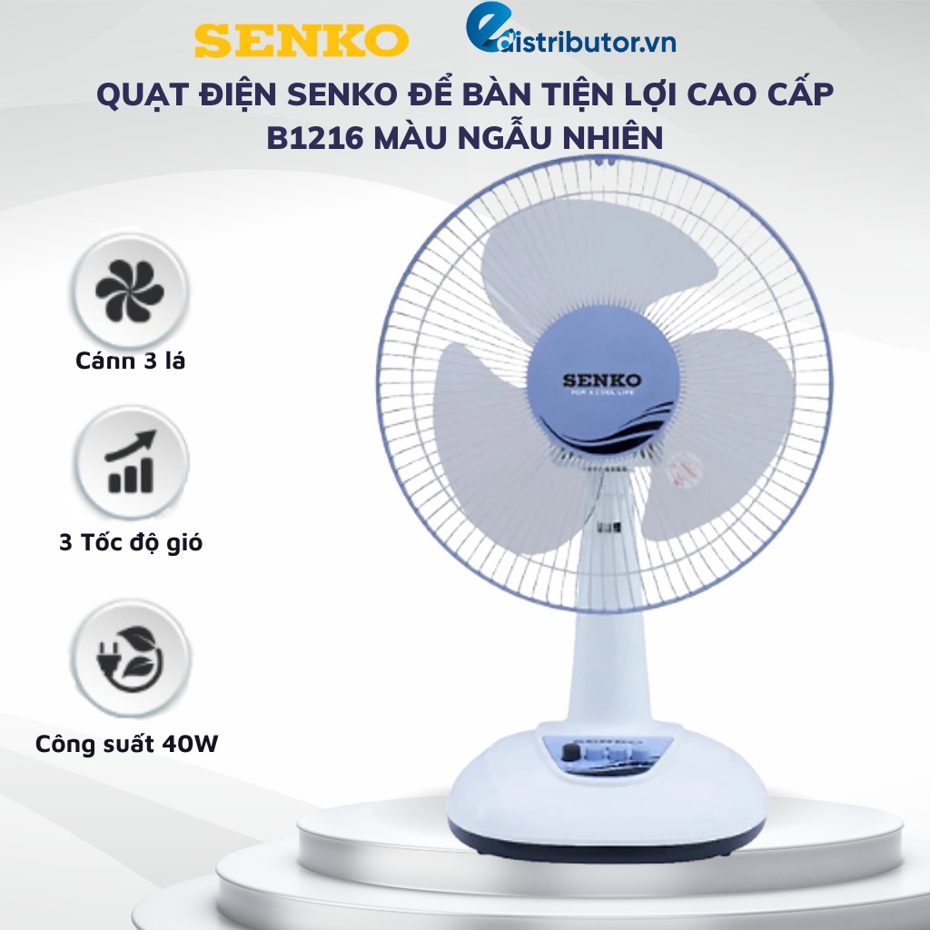 Quạt điện Senko để bàn tiện lợi cao cấp B1216 màu ngẫu nhiên - Hàng Chính Hãng