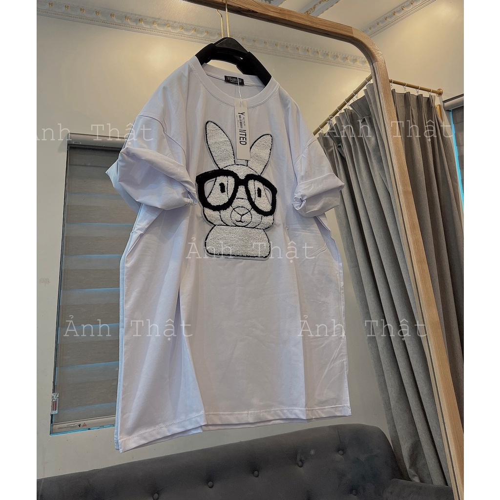 Áo Phông 3158 Thỏ Đeo Kinh In Nổi Tay Lỡ Chất Cotton Tàu Co Dãn Nam Nữ Unisex - Áo Thun Cộc Tay Bigsize