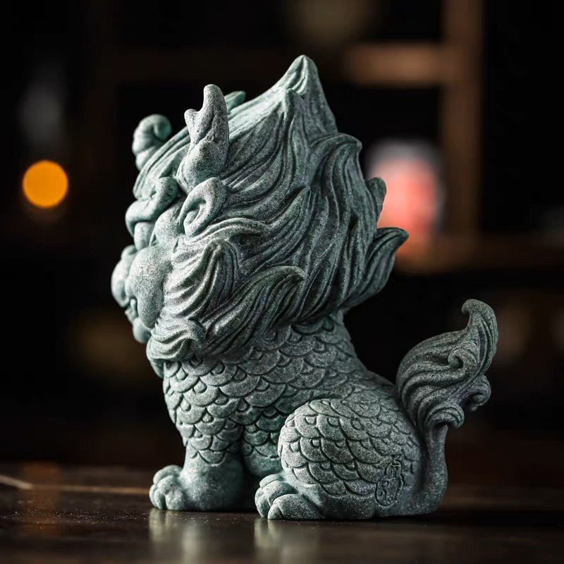 Tượng KỲ LÂN Đá Sa Thạch xanh trang trí bàn trà, lũa, bàn làm việc nhiều kích cỡ