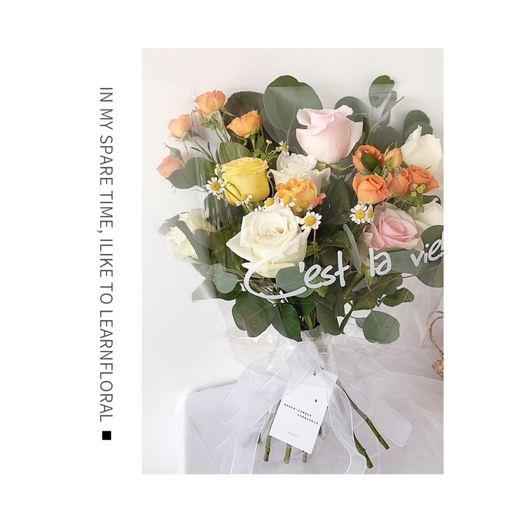 Túi bóng kính bó hoa ❤️in chữ❤️ phong  cách Hàn Quốc 5-7 bông 45*27 cm