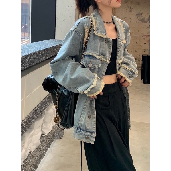 Áo Khoác Jeans Bò Rách Denim’s Jackets Unisex Màu Xanh Nhạt