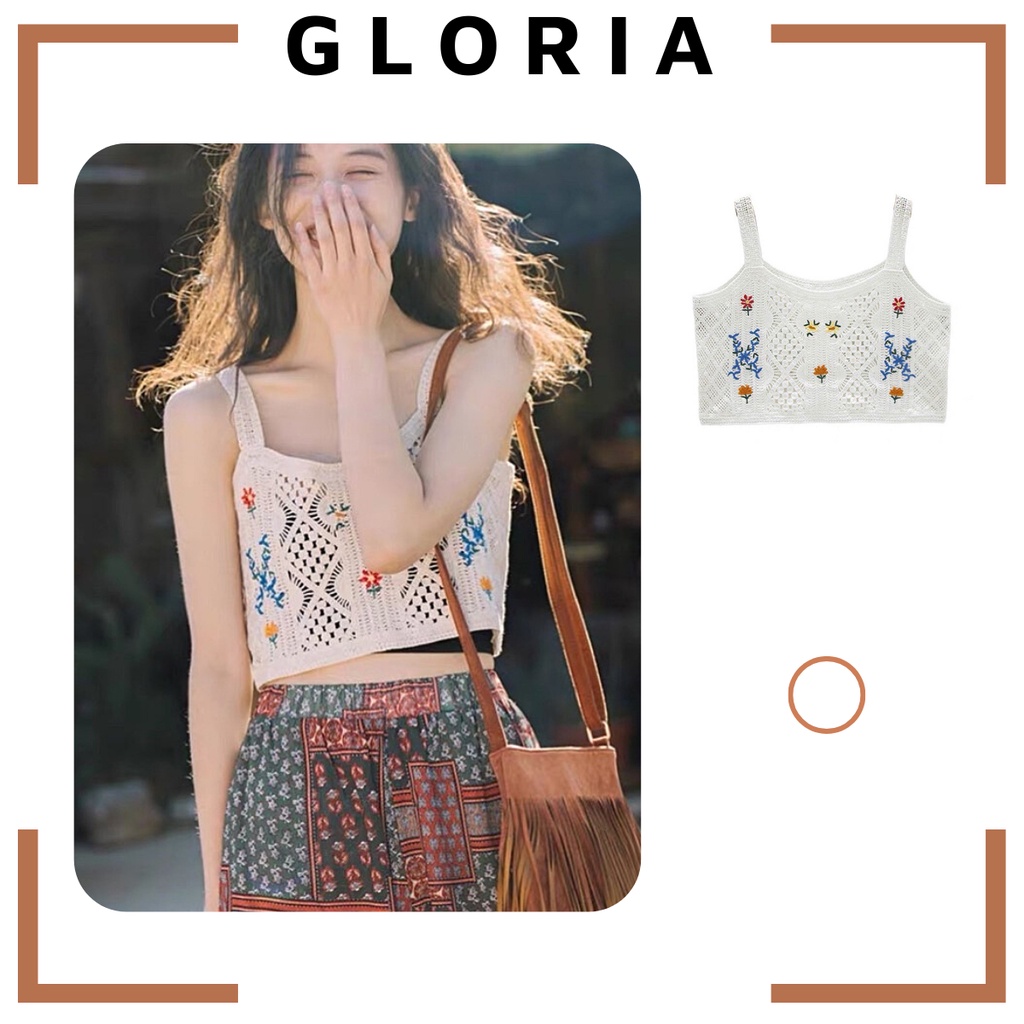 Áo croptop hai dây bản to đan len GLORI thiết kế ngọt ngào quyến rũ thời trang hàn quốc cho nữ