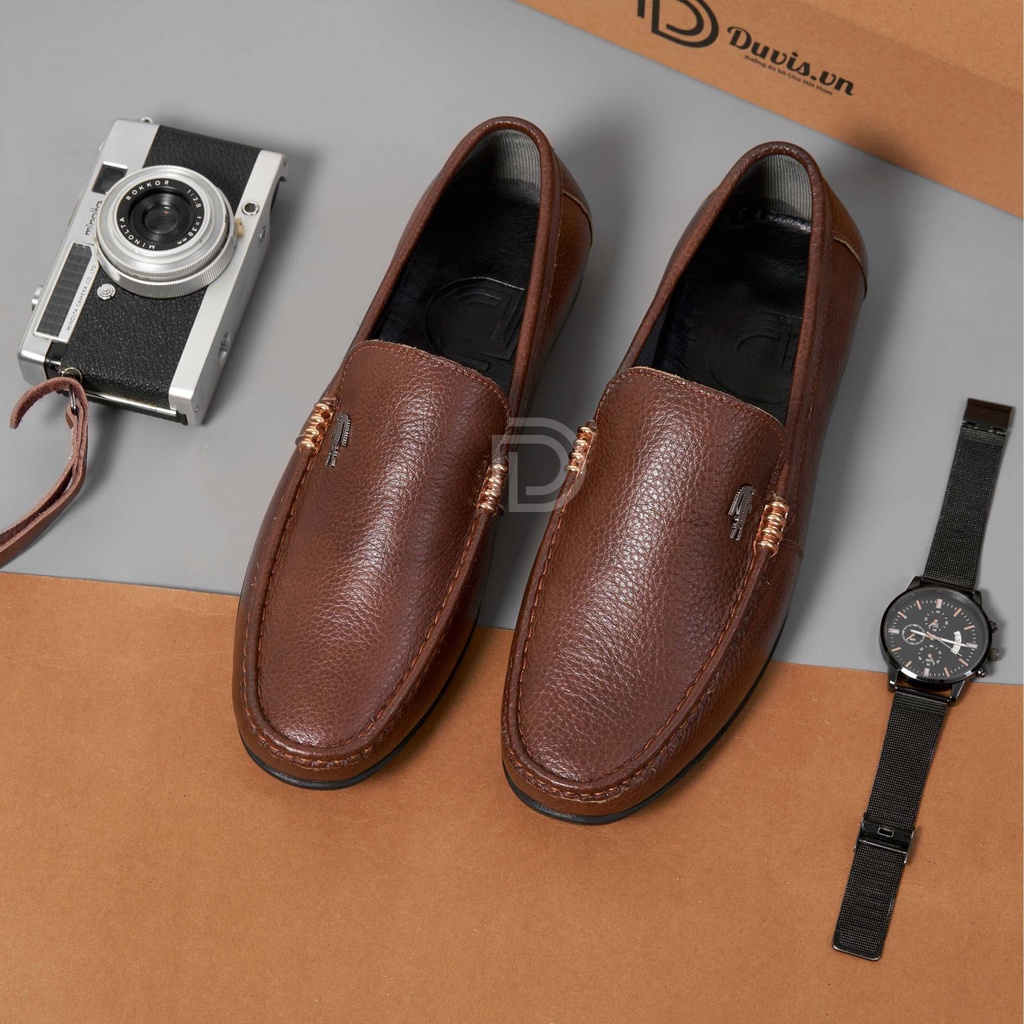 Giày Lười Nam Da Bò - Xưởng giày da Chu Hải Nam L020 - Đen Nâu