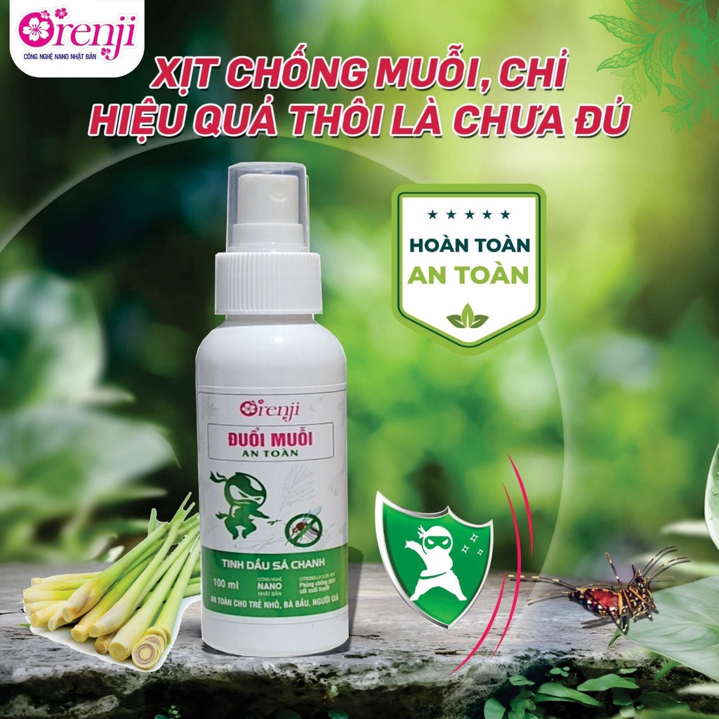 Xịt chống muỗi và côn trùng tinh dầu sả chanh Orenji 100ml, đuổi muỗi an toàn cho bé và cả gia đình, size du lịch