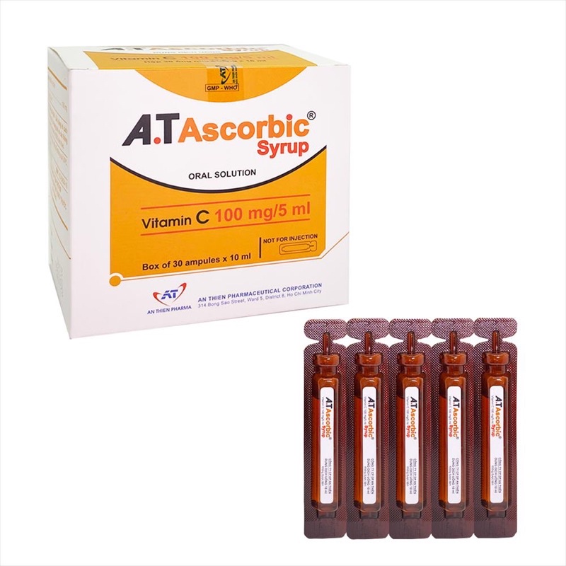 ( Bổ sung Vitamin C cho bé) AT. Ascorbic Sirup Hộp 30 ống 10ml