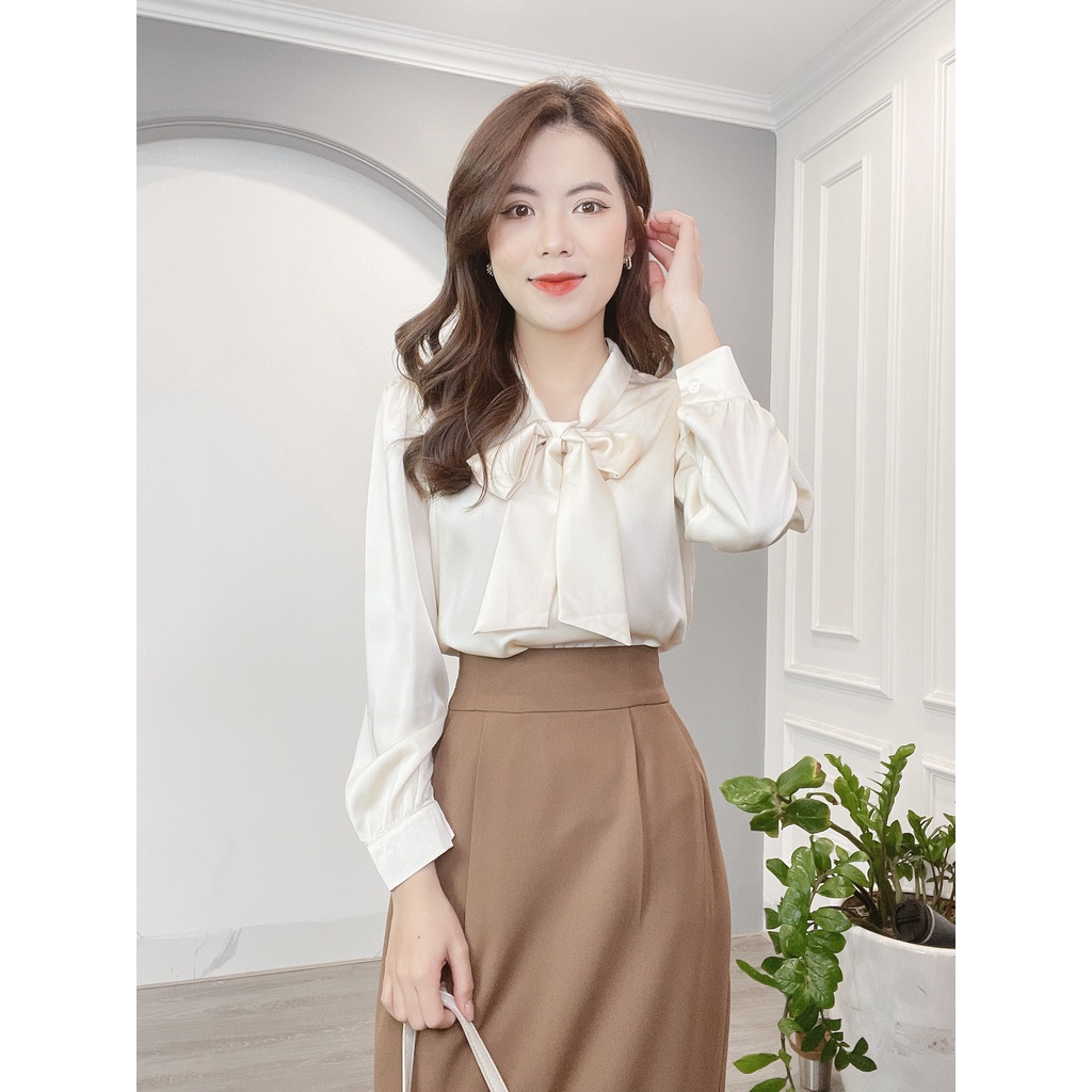 Áo Sơ Mi Lụa Cổ Nơ Min House