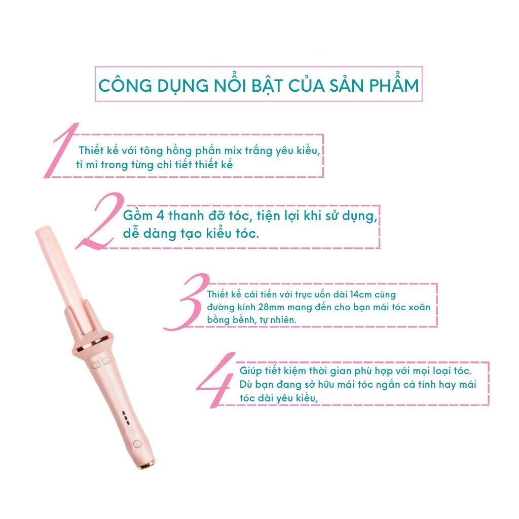 Máy uốn tóc xoăn tự động size 28 chất liệu gốm sứ không làm hại tóc - MÁY UỐN XN-388 HỒNG