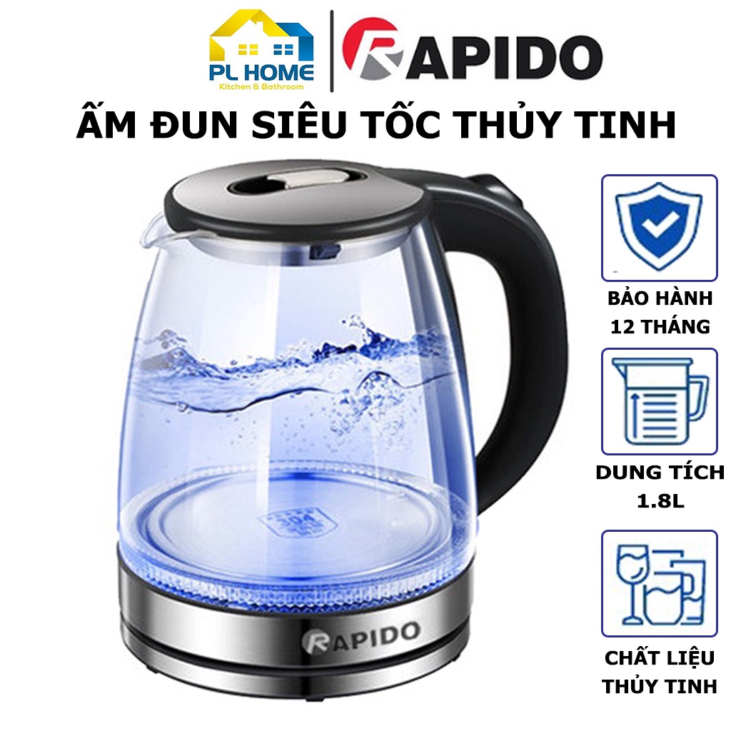 Bình đun siêu tốc thủy tinh Rapido 1.8L