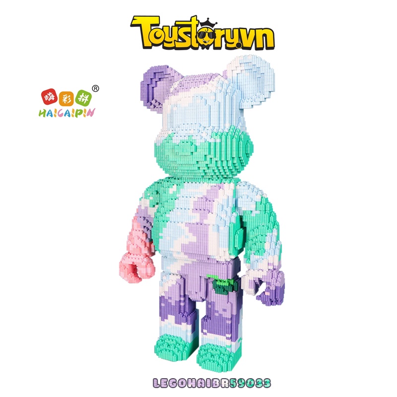 Non-Lego gấu Bearbrick 54cm màu loang Xanh Lá Tím, có ngăn kéo Size lớn LEGOHAIBR59033