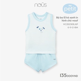 Bộ ba lỗ kẻ xanh in hình chó woof 9M