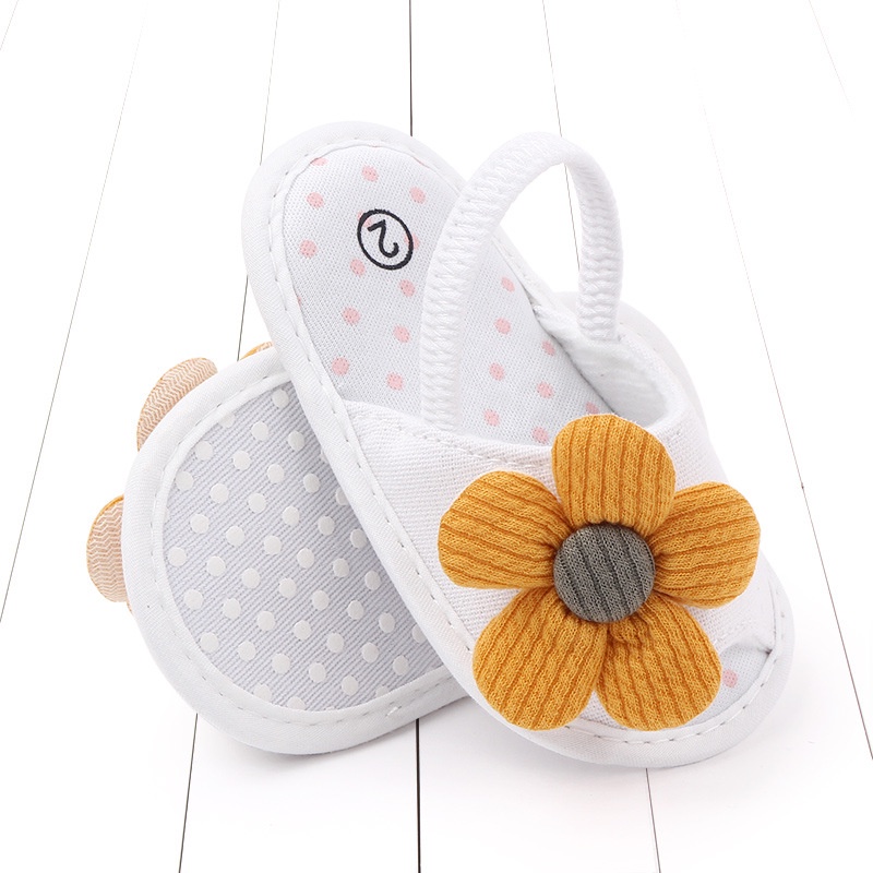 Sun baby Giày Tập Đi Đính Hoa Hướng Dương Dễ Thương Thời Trang Mùa Hè Cho Bé 0-1 Tháng Tuổi