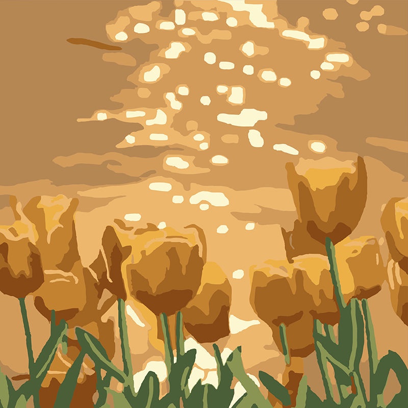 Tranh số hóa 20x20cm hoa tulip tô màu theo số căng sẵn khung - tranh sơn dầu số hóa tự tô tranh phong cảnh
