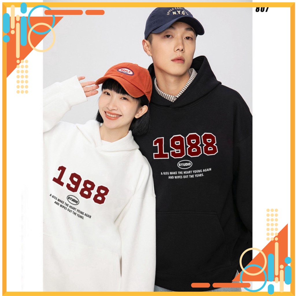 Áo Hoodie Couple giới tính in ấn hình 1988 HY KOREA 807 Vải Nỉ Bông Homo Store