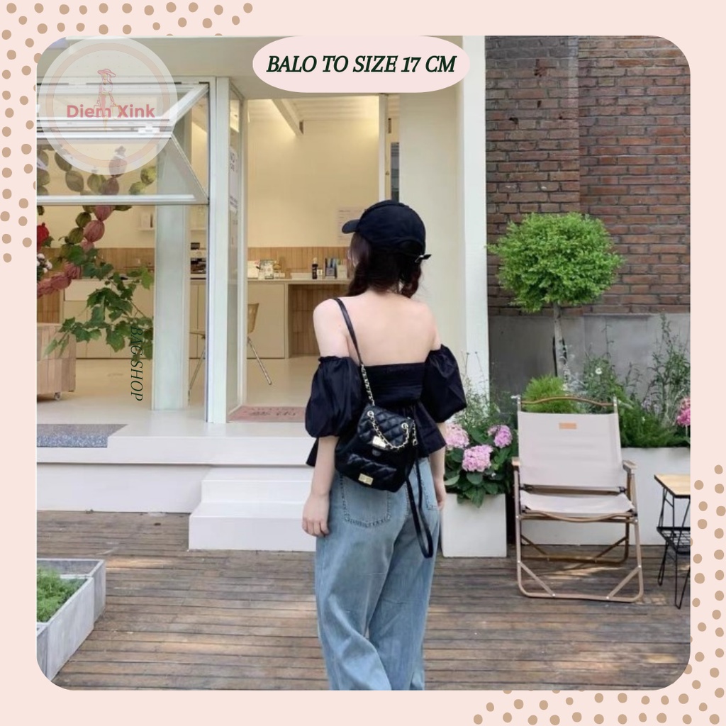 Balo Mini Balo Dây Rút Hai Size 17 và 21 cm Đi Học Đi Chơi Tết Du Lịch Đẹp Dành Cho Nữ Da Pu Chần Bông Khóa Xoay T 85