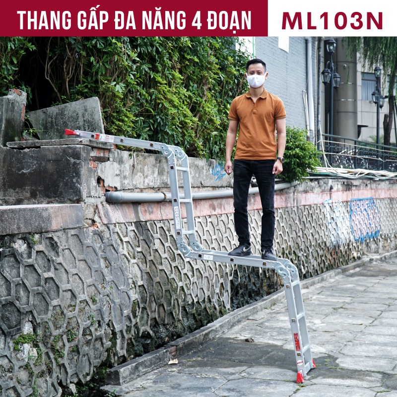 Thang gấp 4 đoạn Nhập Khẩu 3,4m - 4,4m siêu đa năng thương hiệu Fujihome